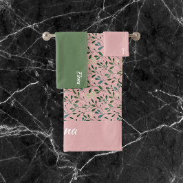 Vattenfärgen rosa mönster grönt löv namn