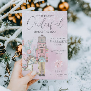 vattenfärgen Rosa Nutcracker 1:a årsdagen jul Inbjudningar
