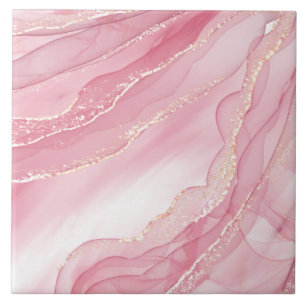 Vattenfärgen Rosa och Guld Glitter Marble Kakelplatta