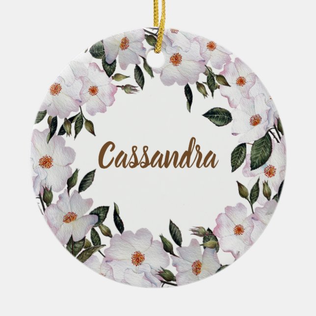 Vattenfärgen Rosa ros Ballerina Blommigt Design Julgransprydnad Keramik (Framsidan)