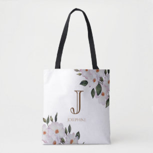 Vattenfärgen Rosa ros Ballerina Blommigt Monogram Tygkasse