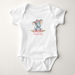Vattenfärgen Rosa ros Blommigt Baby Elephant T Shirt