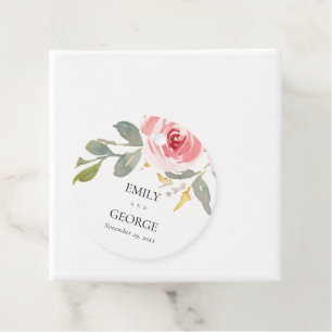 VATTENFÄRGEN ROSA ROS BLOMMIGT BRÖLLOP GÅVOR ETIKETTER