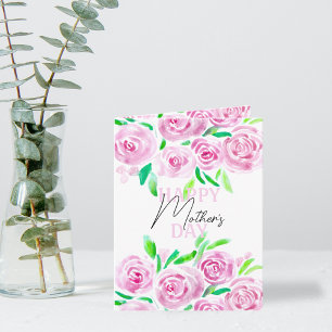 Vattenfärgen Rosa ros Grönt Löv Mors dag Kort