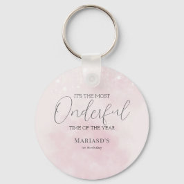 vattenfärgen Rosa snö 1:a årsdagen jul Nyckelring