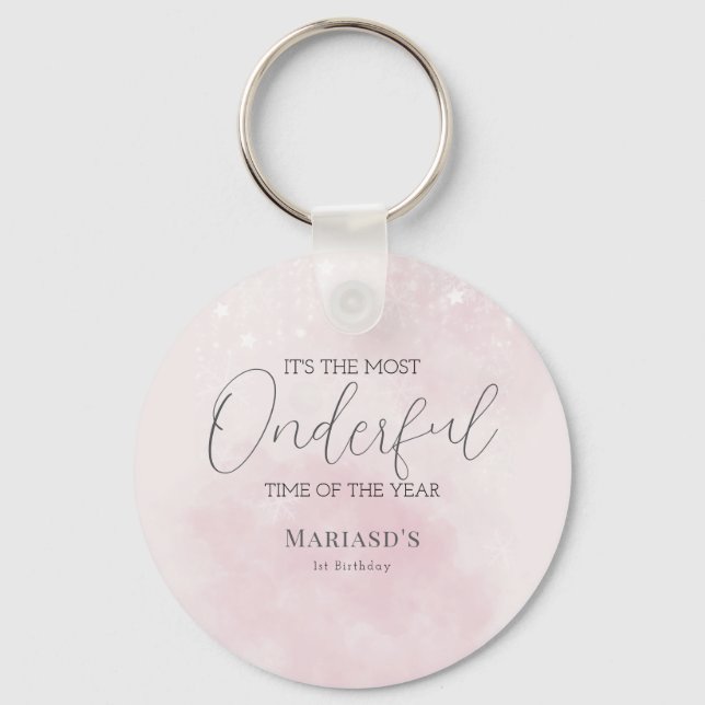 vattenfärgen Rosa snö 1:a årsdagen jul Nyckelring (Framsida)