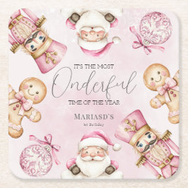 vattenfärgen Rosa snö 1:a årsdagen jul Underlägg Papper Kvadrat