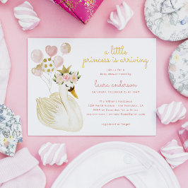 Vattenfärgen Rosa Svan Little Princess Baby Shower Inbjudningar