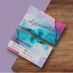 Vattenfärgen Rosa Teal Guld Glitter Elegant Modern Visitkort