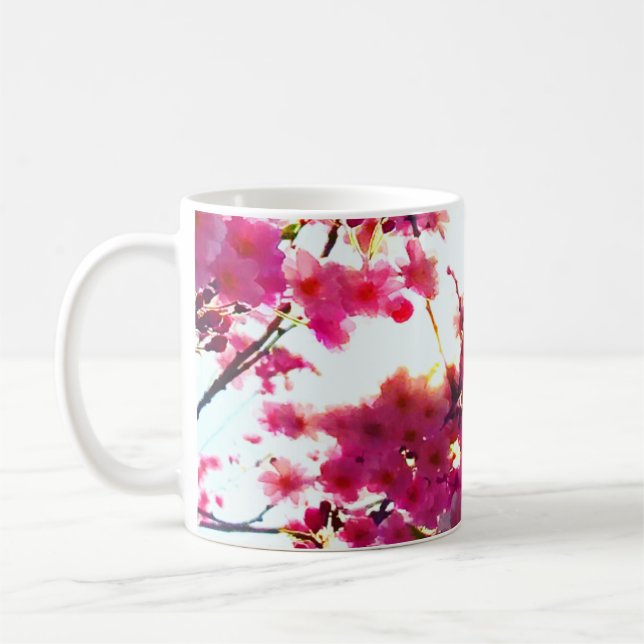 Vattenfärgen rosa vår blommigt | BLOMMAR TRÄD Kaffemugg (Vänster)