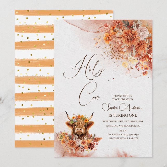 Vattenfärgen Rust Highland Cow blir en Inbjudningar (Fram/baksida)