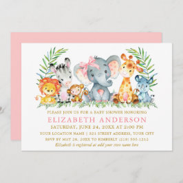 Vattenfärgen Safari Animals Babyskor Rosa Bow Inbjudningar