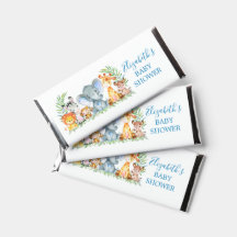 Vattenfärgen Safari Animals Blue Baby Shower