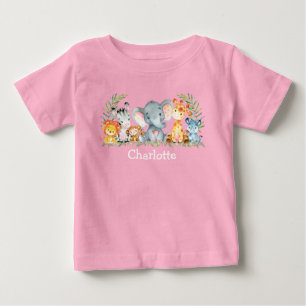 Vattenfärgen Safari Jungle Cute Baby djur Rosa T Shirt