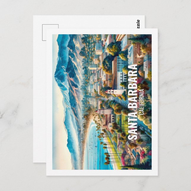 Vattenfärgen Santa Barbara California Berömd Ställ Vykort (Fram/baksida)