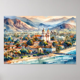 Vattenfärgen Santa Barbara California Travel Ställ Poster