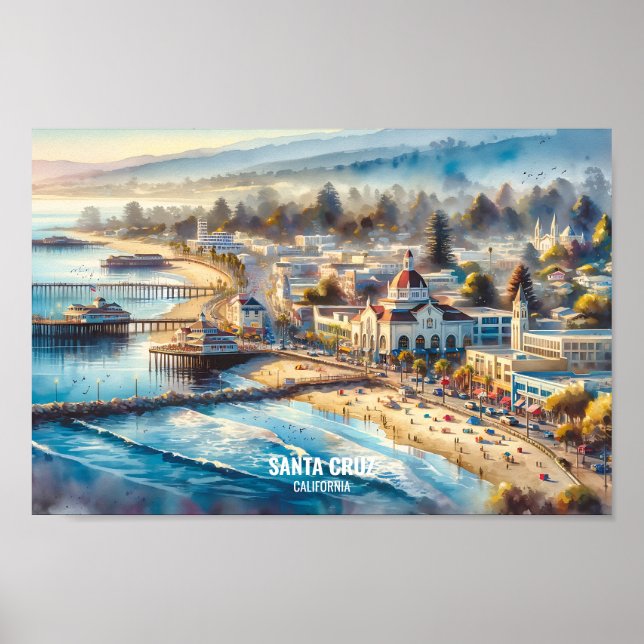Vattenfärgen Santa Cruz California Travel Ställe Poster (Framsidan)