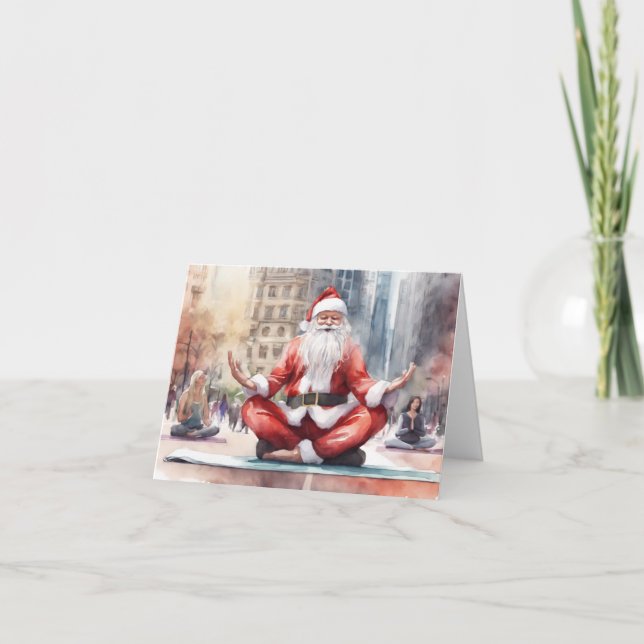 Vattenfärgen Santa göra Yoga i NYC Helgkort (Framsida)