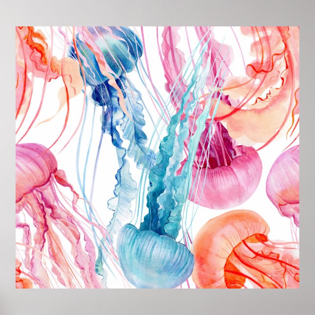 Vattenfärgen Sea Life: Bubbles & Jellyfish Poster (Framsidan)