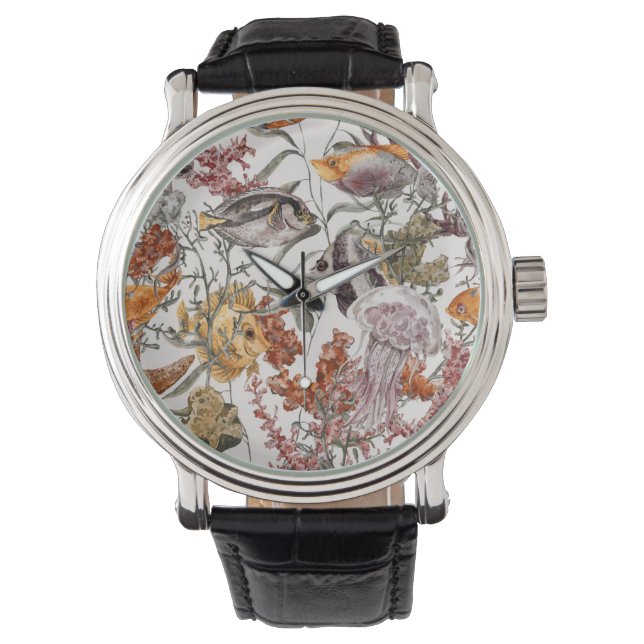 Vattenfärgen Sea Life Mönster 2 Armbandsur (Framsida)