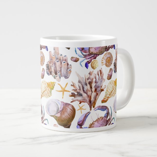 Vattenfärgen Sea Life Mönster 4 Jumbo Mugg (Framsida höger)