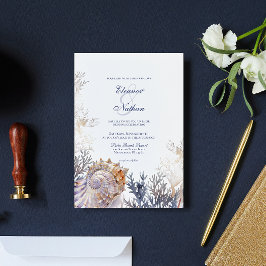 Vattenfärgen Seashell Corals Bröllop Inbjudningar