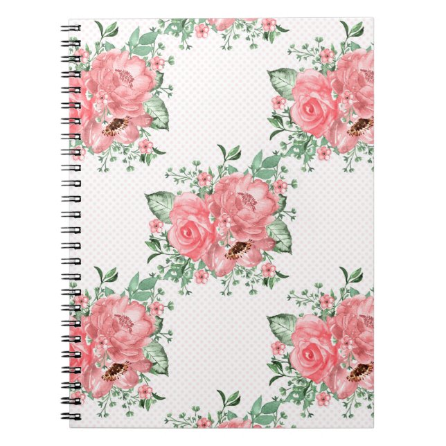 Vattenfärgen Shabby chic Rosa ros och Polka dots Anteckningsbok (Framsidan)