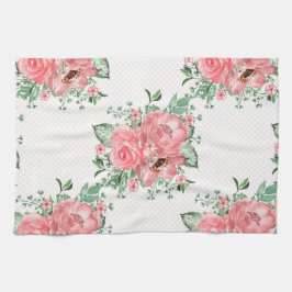 Vattenfärgen Shabby chic Rosa ros och Polka dots Kökshandduk