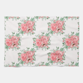 Vattenfärgen Shabby chic Rosa ros och Polka dots Kökshandduk