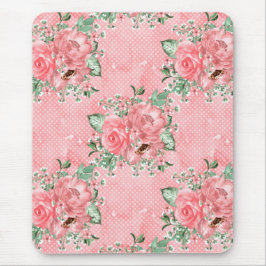 Vattenfärgen Shabby chic Rosa ros och Polka dots Musmatta
