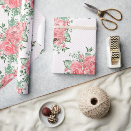 Vattenfärgen Shabby chic Rosa ros och Polka dots Presentpapper