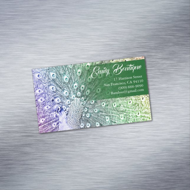 Vattenfärgen skissar påfågeln med utsmyckade magnetiska visitkort (In Situ)