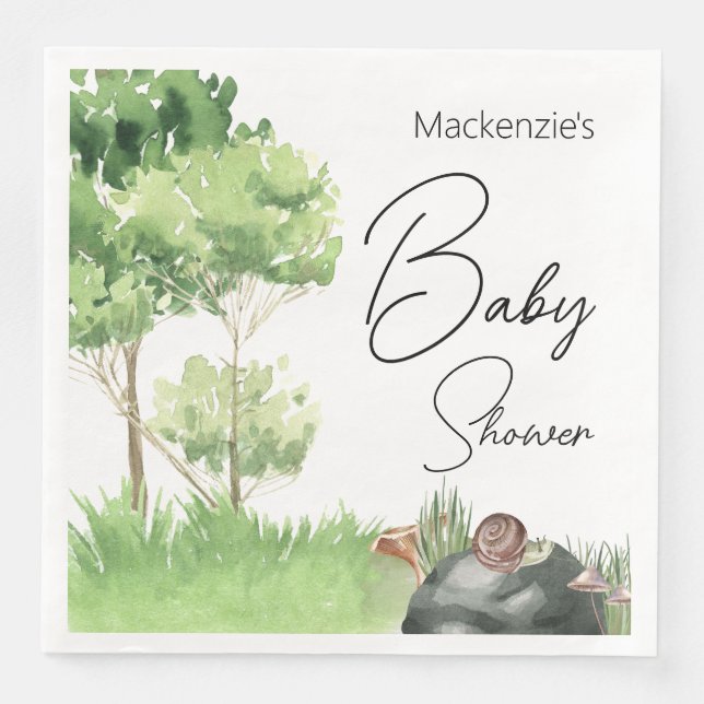 Vattenfärgen Snigel i Park Baby Shower Pappersservett (Framsida)