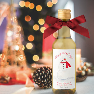 Vattenfärgen Snögubbe Glad helg Mini jul Vinetikett