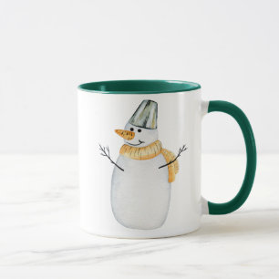 Vattenfärgen Snögubbe Grönt julkaffe Mugg