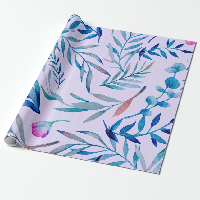Vattenfärgen, sömlös mönster. Botaniskt prydnadsäm Presentpapper (Utrullad)