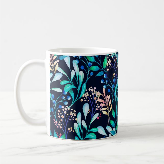 Vattenfärgen, sömlös mönster. Komplicerad botanisk Kaffemugg (Vänster)