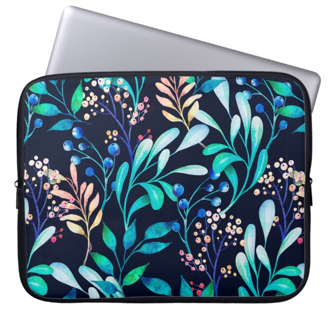Vattenfärgen, sömlös mönster. Komplicerad botanisk Laptop Fodral (Framsidan)
