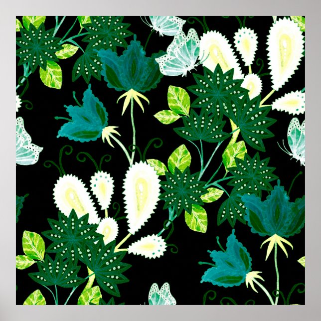 Vattenfärgen, sömlös mönster med fantasinblommor poster (Framsidan)