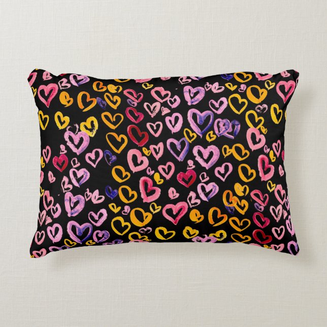 Vattenfärgen sömlös mönster med hjärtan.  prydnadskudde (Framsidan)