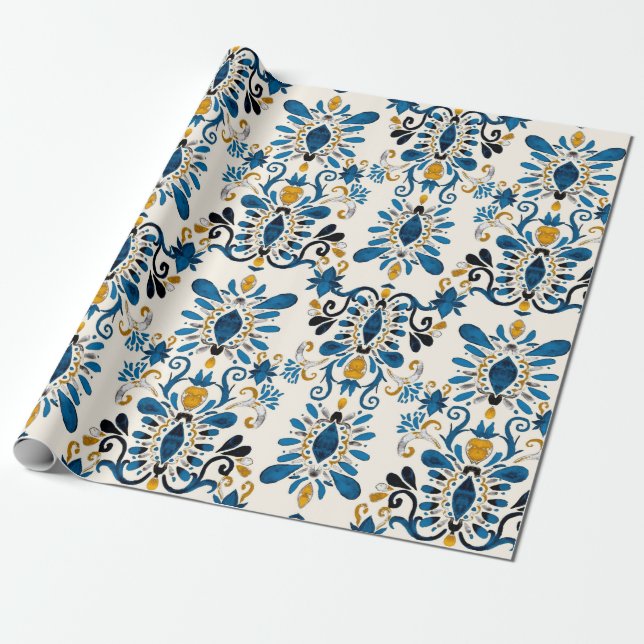 Vattenfärgen sömlös mönster med ikat. Tie dye wat Presentpapper (Utrullad)