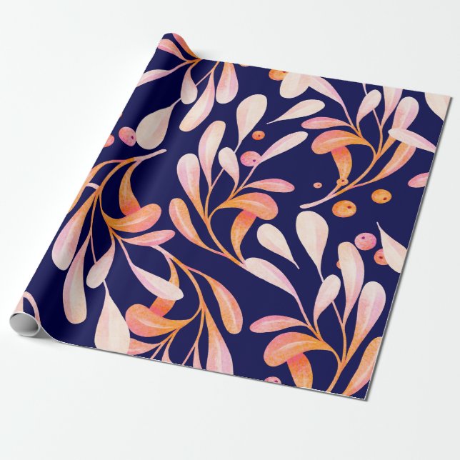 Vattenfärgen, sömlös mönster. Rustik botanisk mörk Presentpapper (Utrullad)