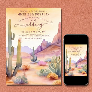 Vattenfärgen Southwest Desert och Cactus Bröllop Inbjudningar