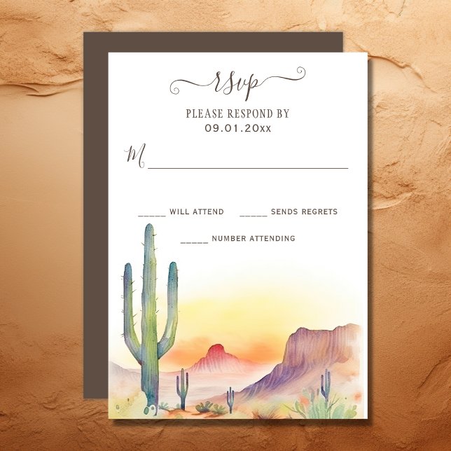 Vattenfärgen Southwest Desert och Cactus Bröllop OSA Kort (Watercolor Southwestern Desert and Cactus Wedding RSVP Card)