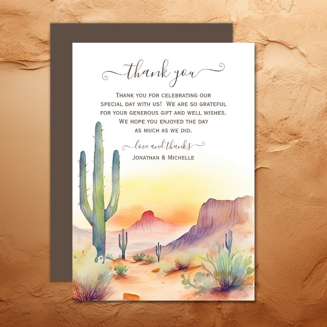 Vattenfärgen Southwest Desert och Cactus Bröllop Tack Kort (Watercolor Southwestern Desert and Cactus Wedding Thank You Card)