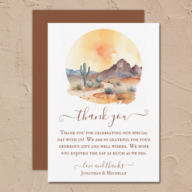Vattenfärgen Southwest Desert och Cactus Bröllop Tack Kort (Watercolor Southwestern Desert and Cactus Wedding Thank You Card)