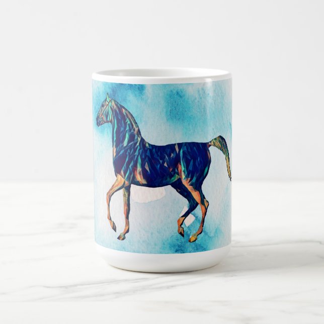 Vattenfärgen Stil Aqua Blue Horse Mugg Kopp (Center)