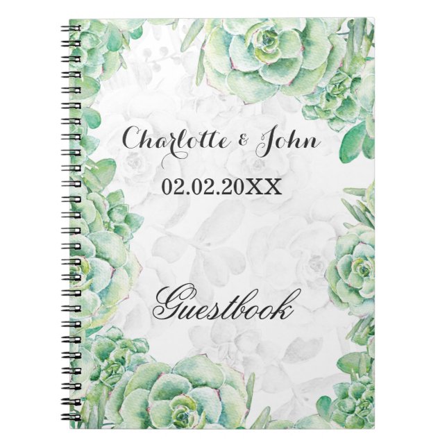 vattenfärgen succulent bröllop Guestbook Anteckningsbok (Framsidan)