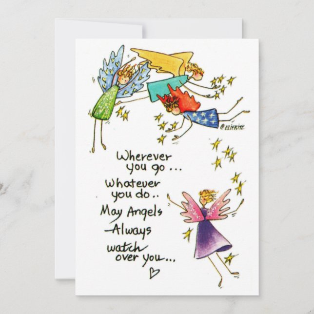 Vattenfärgen teckning är nära änglar med fyra färg julkort (Framsida)