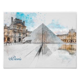 Vattenfärgen teckning i Louvre Paris, Frankrike Fototryck